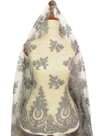 Koronka 130cm tiulowa haft & koder popiel