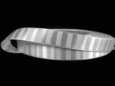 Wstążka 10mm atłas prążki biała