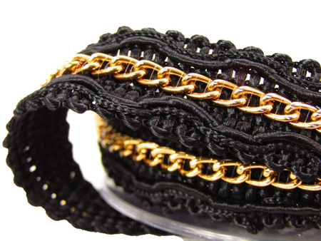 Taśma 1,5cm ozdobna z łańcuszkiem czarna