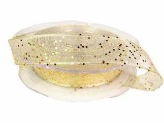 Wstążka 15mm organtyna BROKAT jasnozłota