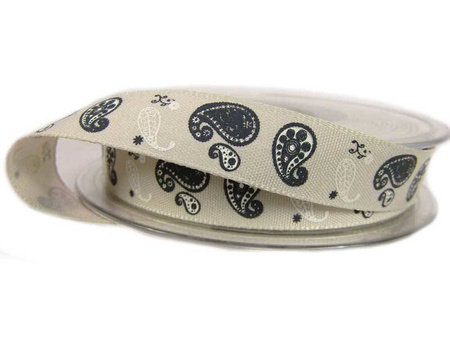 Wstążka 15mm tafta PAISLEY natural
