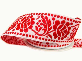 Taśma 40mm żakard KWIAT czerwona