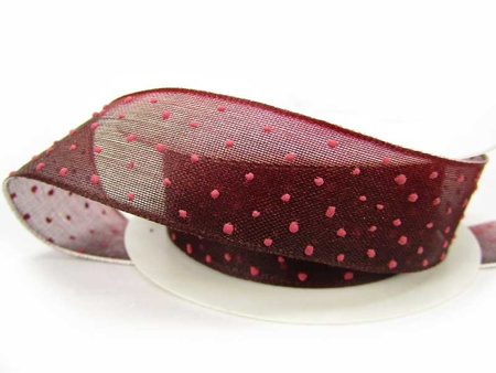 Wstążka 25mm organtyna KROPECZKI bordo