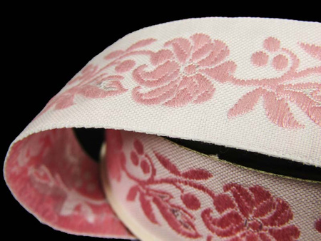 Taśma 25mm żakard KWIAT róż