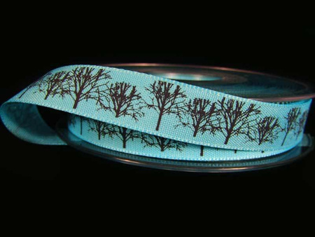 Wstążka 15mm tafta TREES turkus