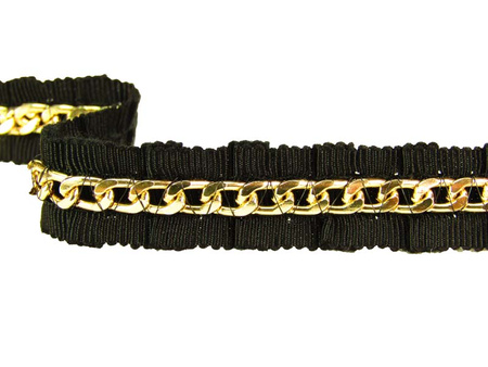 Taśma 1,5cm plisowany ryps z łańcuchem czarna