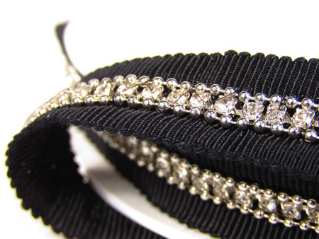 Taśma 1,5cm ryps ŁAŃCUSZEK & CYRKONIA czarna