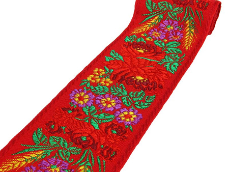 Taśma 70mm żakard RÓŻA czerwona