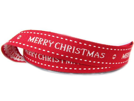 Wstążka 15mm tkana MERRY CHRISTMAS czerwona