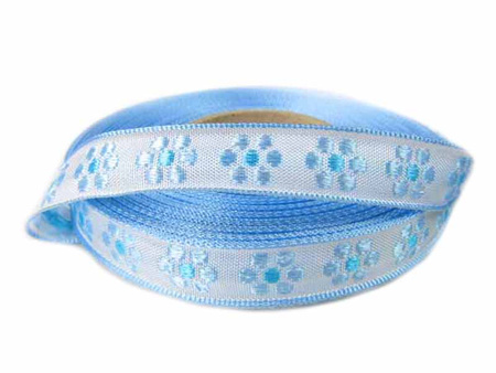 Taśma 15mm żakard KWIAT błękitna