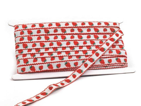 Taśma 16mm żakard TRUSKAWKA biała