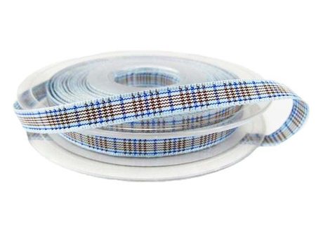 Wstążka 7mm kratka BLACKBERRY błękitna