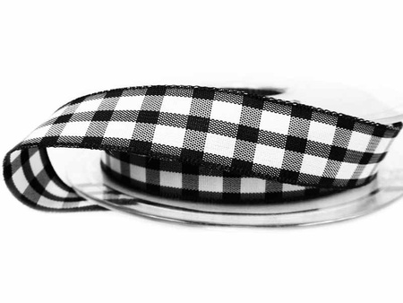Wstążka 15mm kratka CHECK czarna