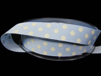 Wstążka 15mm ryps błękitna KROPKI natural