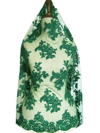 Koronka 140cm tiulowa haft koder ciemnozielona