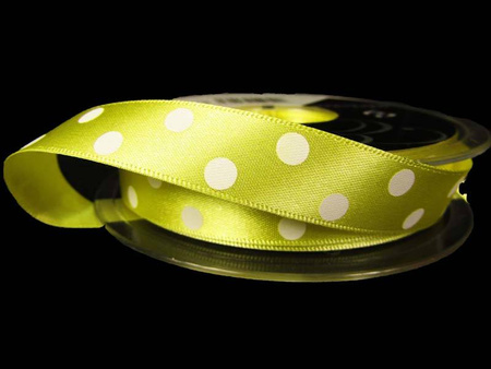 Wstążka 15mm atłas POLKA DOT cytrynowa