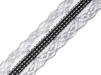 Taśma 3,5cm koronkowa PÓŁPERŁA popiel