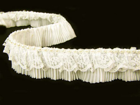 Taśma 3cm falbanka tafta, koronka & perła ecru