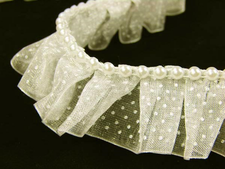 Taśma 2cm falbana organtyna & perła ecru