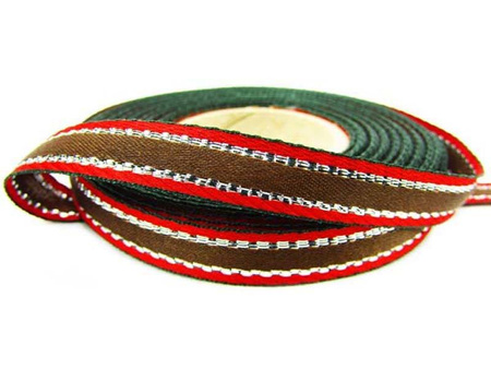 Wstążka 11mm atłas brązowo_czerwona