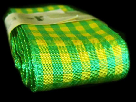 Wstążka 40mm kratka zielono-żółta