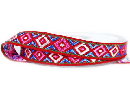 Taśma 13mm żakard AZTEC amarantowo-czerwona
