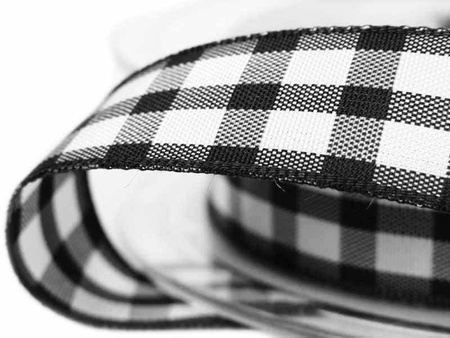 Wstążka 15mm kratka CHECK czarna