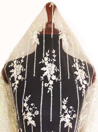 Koronka 140cm tiulowa haft & koralik ivory