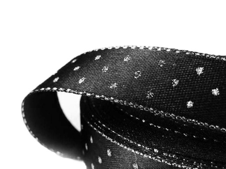 Wstążka 15mm atłas KROPKI rexor czarna