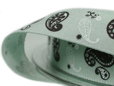 Wstążka 15mm tafta PAISLEY zielona szałwia