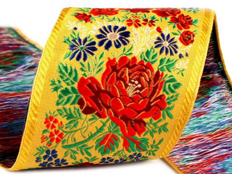 Taśma 100mm żakard RÓŻA żółta