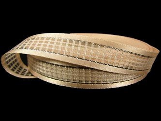 Wstążka 17mm organtyna KRATKA beż