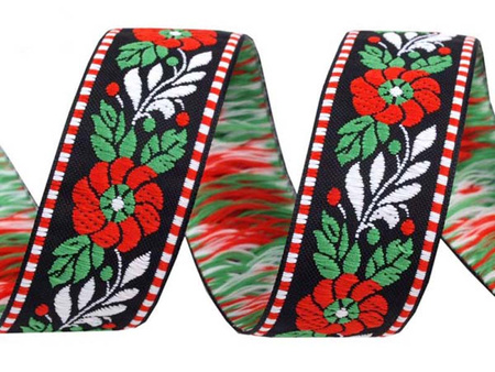 Taśma 23mm żakard KWIAT czerwony czarna