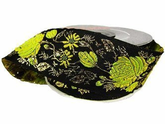 Taśma 35mm żakard RÓŻA pistacjowo-złota