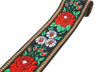 Taśma 45mm żakard RÓŻA czarna