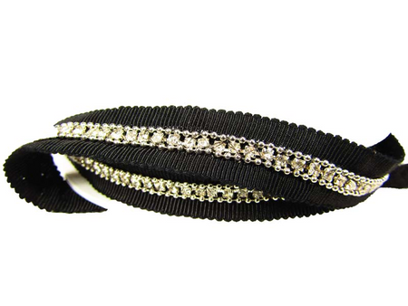 Taśma 1,5cm ryps ŁAŃCUSZEK & CYRKONIA czarna