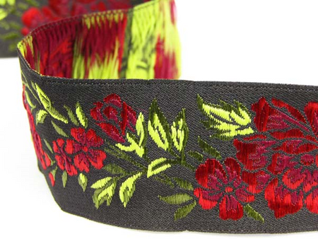 Taśma 35mm żakard RÓŻA czerwona