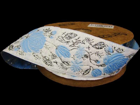 Taśma 35mm żakard RÓŻA błękitna