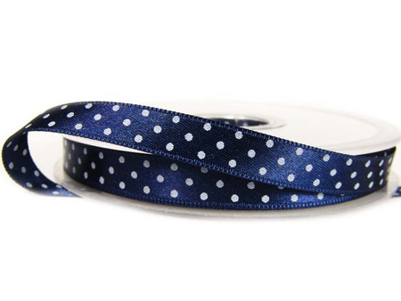 Wstążka 10mm atłas dwustronna DOTS granat