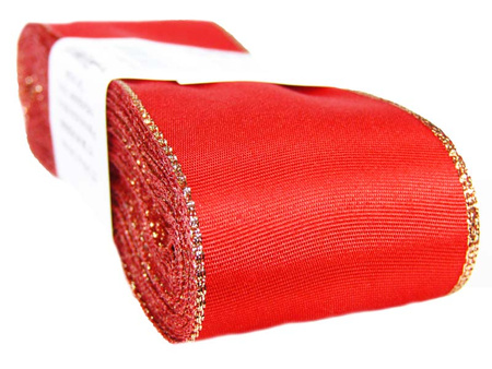 Wstążka 40mm tafta czerwono-złota
