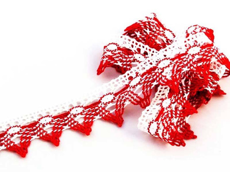 Koronka 4cm bawełniana biało-czerwona