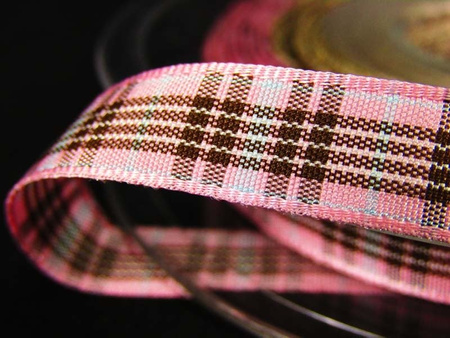 Wstążka 10mm kratka BLACKBERRY róż
