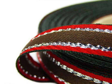 Wstążka 11mm atłas brązowo_czerwona