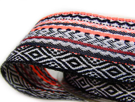 Taśma 30mm żakard AZTEC czarno-pomarańczowa