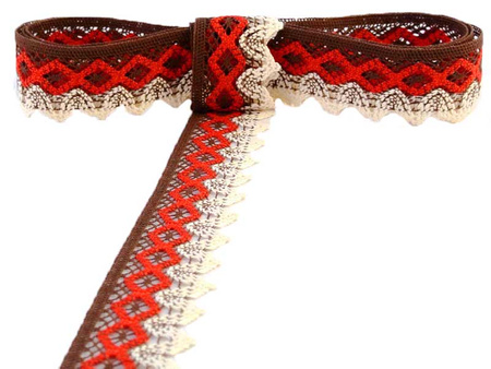 Koronka 4,6cm bawełniana brązowo-czerwono-ecru