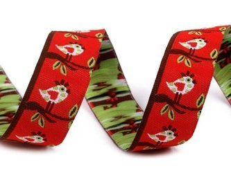 Taśma 16mm żakard PTASZEK czerwona