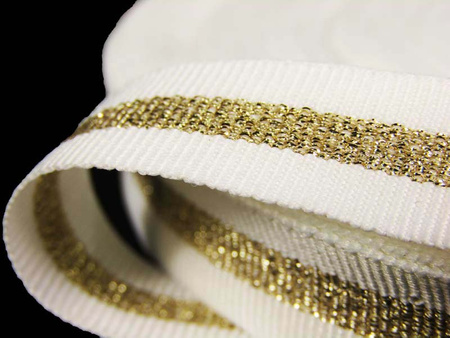 Taśma 1,5cm ryps biały lampas złoty