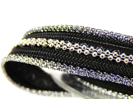 Taśma 1,3cm ozdobna czarno-srebrna