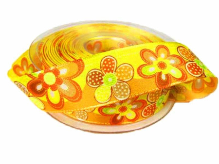 Wstążka 25mm tafta FLEURS żółta