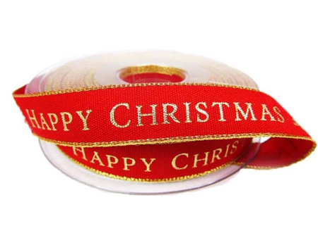 Wstążka 15mm tafta HAPPY CHRISTMAS czerwona